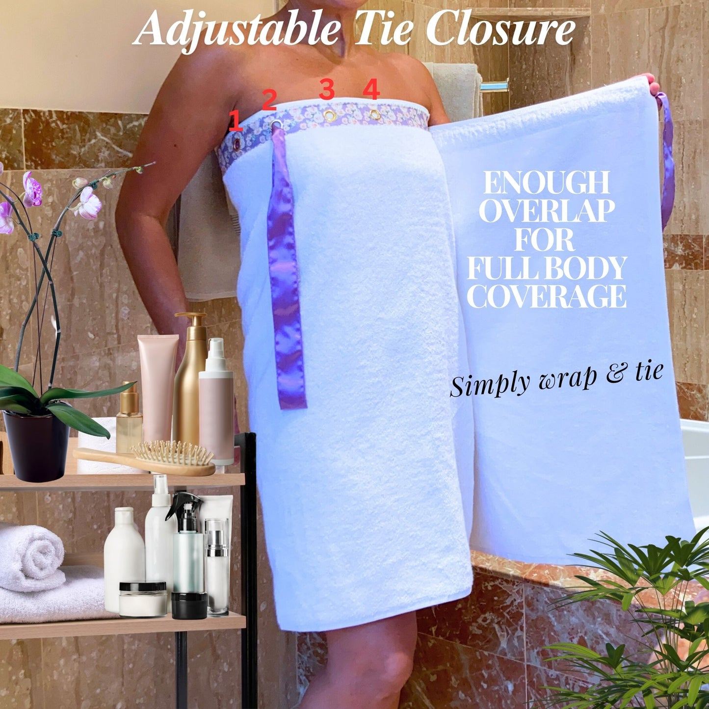 UWRAPT - Towel + Wrap All-in-One with Adjustable Tie Closure. No Hook & Loop. No Elastic. No Buttons. No Snaps. Simply Wrap, Tie, & Go!
