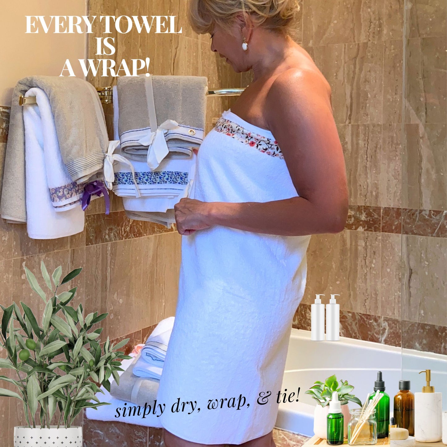 UWRAPT - Towel + Wrap All-in-One with Adjustable Tie Closure. No Hook & Loop. No Elastic. No Buttons. No Snaps. Simply Wrap, Tie, & Go!