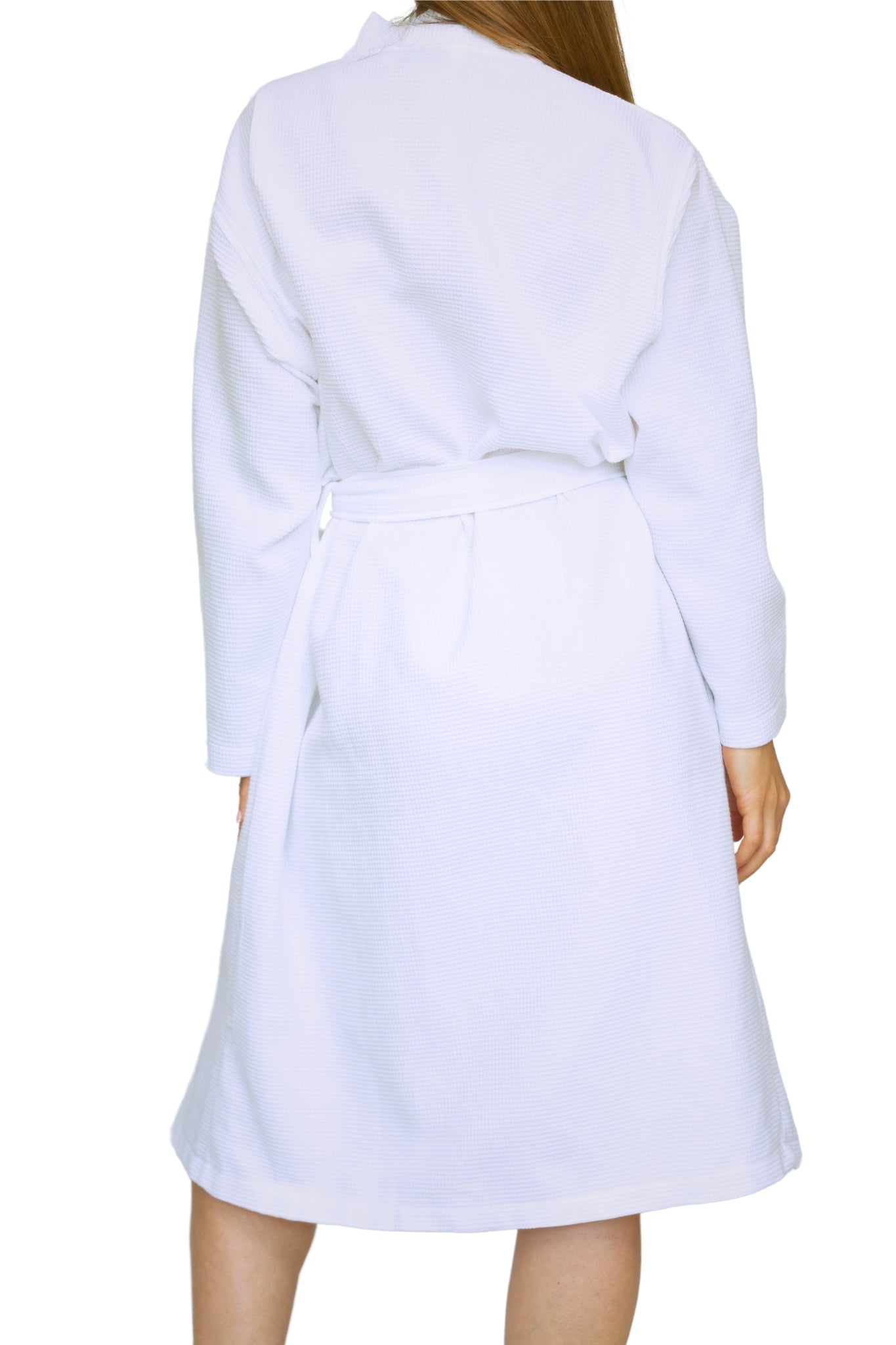 UWRAPT Womens Lightweight Waffle Robes - 100% Cotton, Mid-Length, Long Sleeves, White (Large)