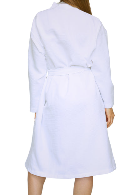 UWRAPT Womens Lightweight Waffle Robes - 100% Cotton, Mid-Length, Long Sleeves, White (Large)