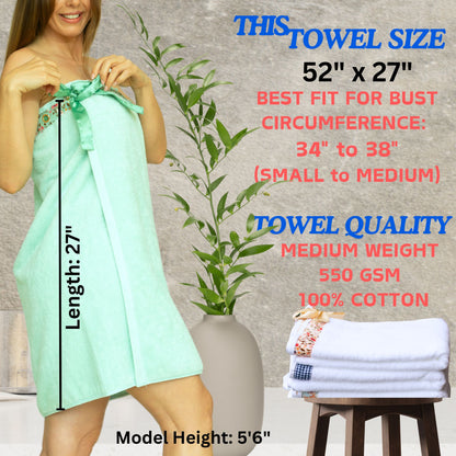 UWRAPT - Towel + Wrap All-in-One with Adjustable Tie Closure. No Hook & Loop. No Elastic. No Buttons. No Snaps. Simply Wrap, Tie, & Go! | 100% Cotton, Soft, Absorbent, Lightweight for After Shower, Spa, Sauna, Pool, Travel