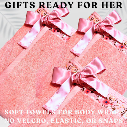 UWRAPT - Pink Towel + Wrap All-in-One with Adjustable Tie Closure. No Hook & Loop. No Elastic. No Buttons. No Snaps. Simply Wrap, Tie, & Go! | 100% Cotton, Soft, Absorbent, Lightweight for After Shower, Spa, Sauna, Pool, Travel
