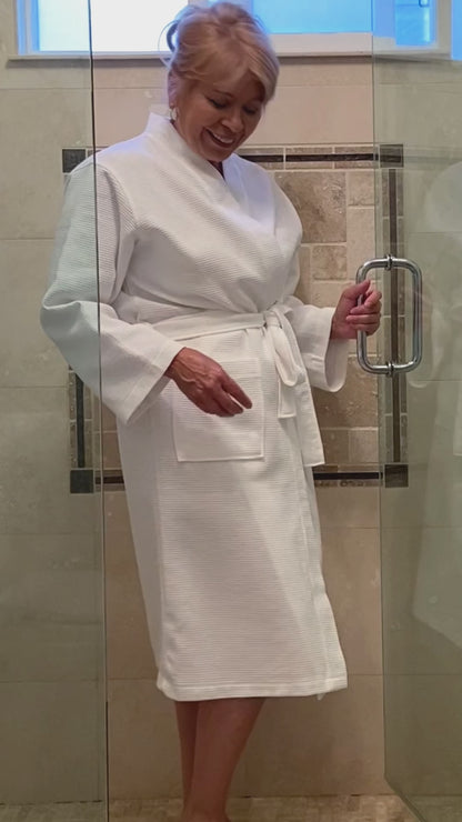 UWRAPT Spa Robe or Women - 100% Waffle Weave Cotton, White (Large Size Only)
