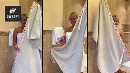 UWRAPT - Towel + Wrap All-in-One with Adjustable Tie Closure. No Hook & Loop. No Elastic. No Buttons. No Snaps. Simply Wrap, Tie, & Go! | 100% Cotton, Soft, Absorbent, Lightweight for After Shower, Spa, Sauna, Pool, Trave