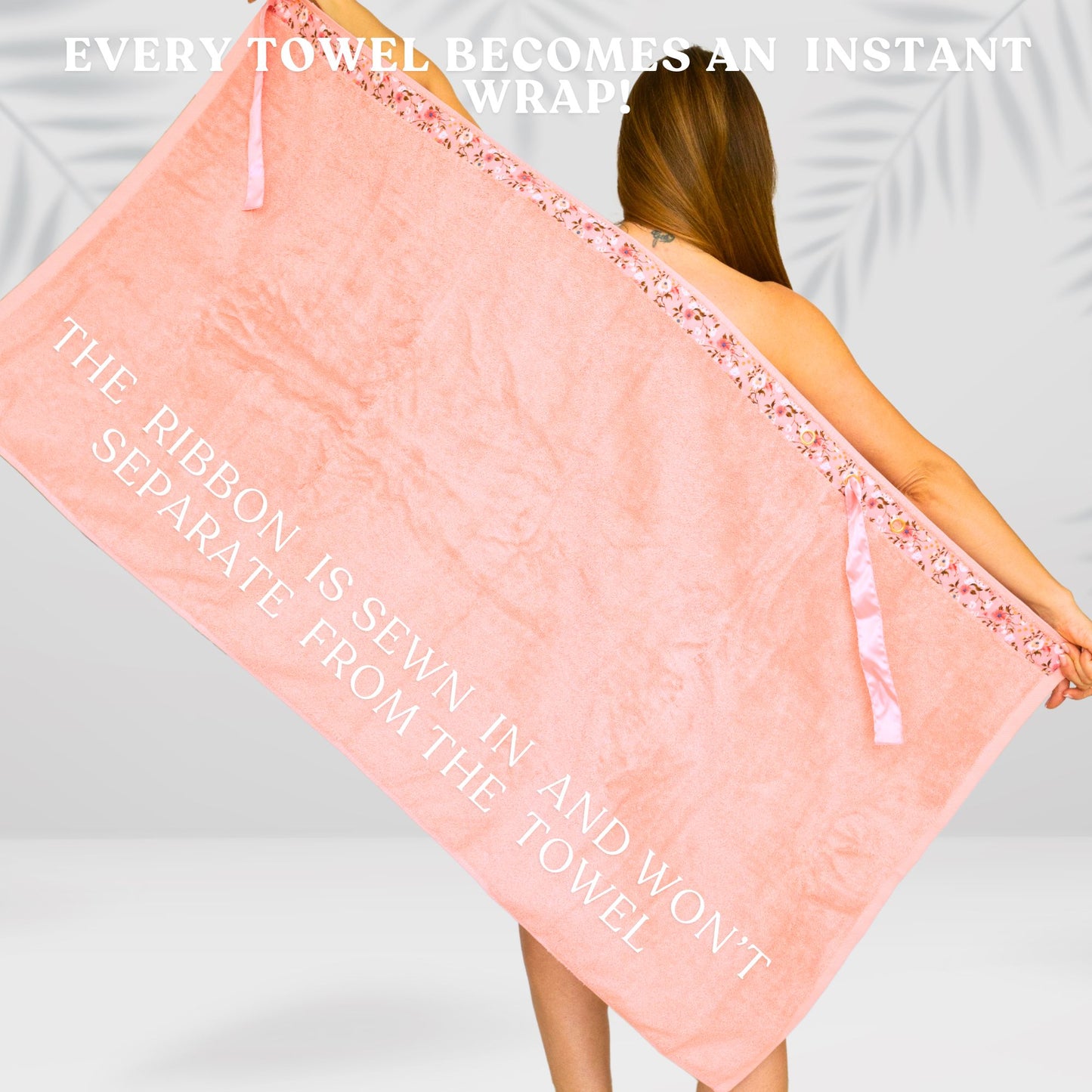 UWRAPT - Pink Towel + Wrap All-in-One with Adjustable Tie Closure. No Hook & Loop. No Elastic. No Buttons. No Snaps. Simply Wrap, Tie, & Go! | 100% Cotton, Soft, Absorbent, Lightweight for After Shower, Spa, Sauna, Pool, Travel