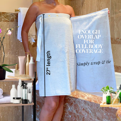 UWRAPT - Towel + Wrap All-in-One with Adjustable Tie Closure. No Hook & Loop. No Elastic. No Buttons. No Snaps. Simply Wrap, Tie, & Go! |100% Cotton, Soft, Absorbent, Lightweight for After Shower, Spa, Sauna, Pool, Travel