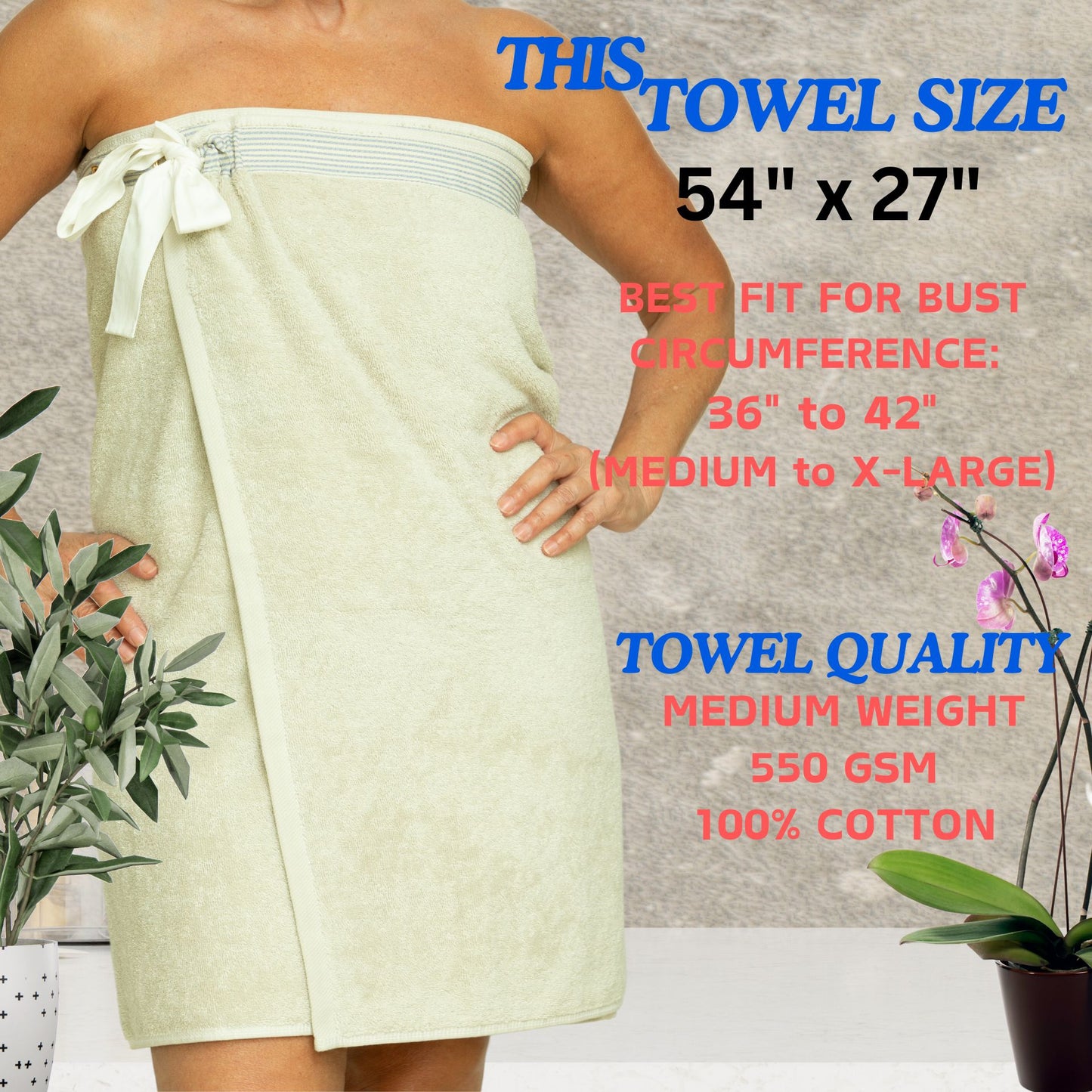 UWRAPT - Towel + Wrap All-in-One with Adjustable Tie Closure. No Hook & Loop. No Elastic. No Buttons. No Snaps. Simply Wrap, Tie, & Go! |100% Cotton, Soft, Absorbent, Lightweight for After Shower, Spa, Sauna, Pool, Travel