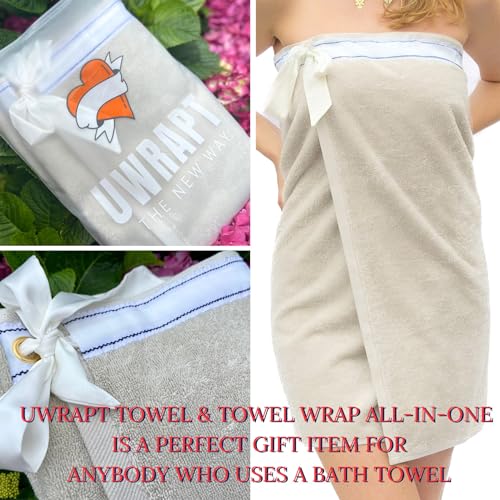 UWRAPT - Towel + Wrap All-in-One with Adjustable Tie Closure. No Hook & Loop. No Elastic. No Buttons. No Snaps. Simply Wrap, Tie, & Go! | Soft 100% Cotton, Absorbent, Lightweight for Home, Spa, Sauna, Pool, Travel