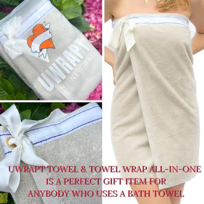 UWRAPT - Towel + Wrap All-in-One with Adjustable Tie Closure. No Hook & Loop. No Elastic. No Buttons. No Snaps. Simply Wrap, Tie, & Go! | Soft 100% Cotton, Absorbent, Lightweight for Home, Spa, Sauna, Pool, Travel