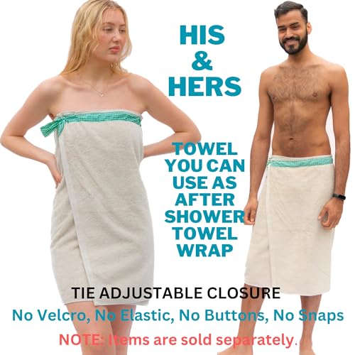 UWRAPT - His & Hers Towel + Wrap All-in-One with Adjustable Tie Closure. No Hook & Loop. No Elastic. No Buttons. No Snaps. Simply Wrap, Tie, & Go!
