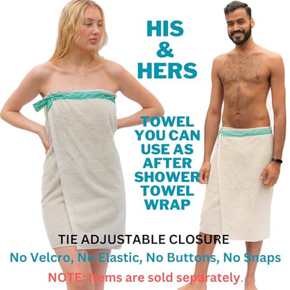 UWRAPT - His & Hers Towel + Wrap All-in-One with Adjustable Tie Closure. No Hook & Loop. No Elastic. No Buttons. No Snaps. Simply Wrap, Tie, & Go!