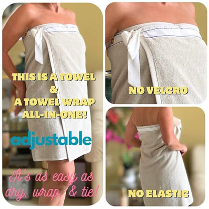 UWRAPT - Towel + Wrap All-in-One with Adjustable Tie Closure. No Hook & Loop. No Elastic. No Buttons. No Snaps. Simply Wrap, Tie, & Go! | Soft 100% Cotton, Absorbent, Lightweight for Home, Spa, Sauna, Pool, Travel