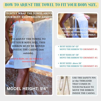 UWRAPT - Towel + Wrap All-in-One with Adjustable Tie Closure. No Hook & Loop. No Elastic. No Buttons. No Snaps. Simply Wrap, Tie, & Go! | Soft 100% Cotton, Absorbent, Lightweight for Home, Spa, Sauna, Pool, Travel